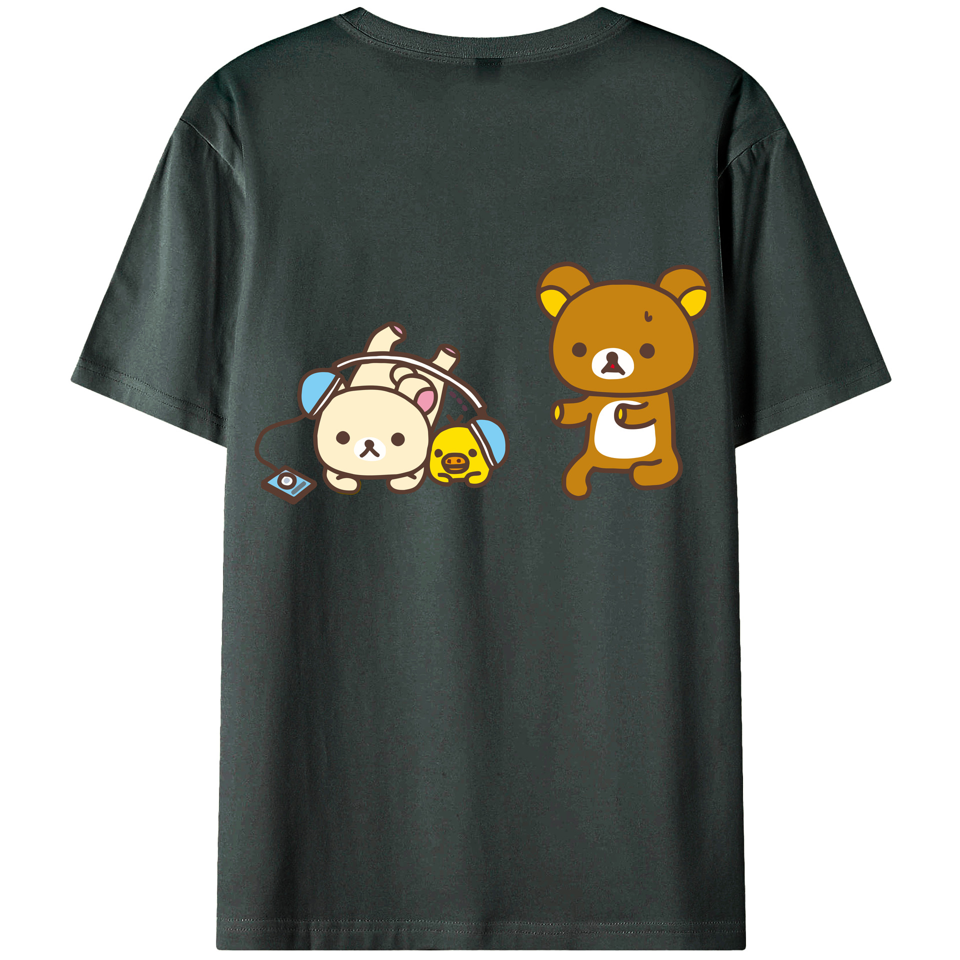 （画像用） リラックマ リラックマ キイロイトリ Rilakkuma Korilakkuma Kiiroitori 綿100％ メンズ半袖Tシャツ（バックプリント） 通気性